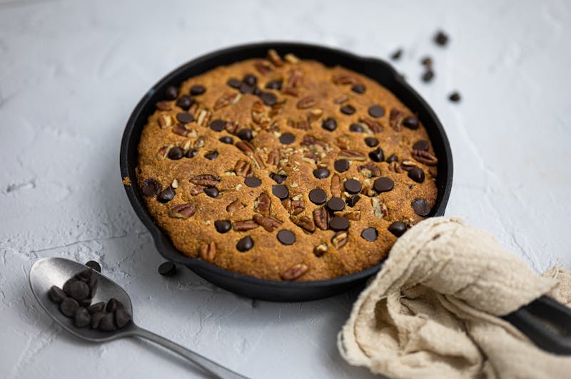 Ranch Cookie Skillet — warm giant chocolate chip cookie in cast iron