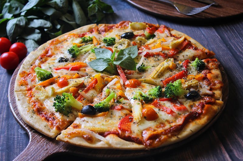 Veggie Ranch Delight pizza loaded with fresh garden vegetables